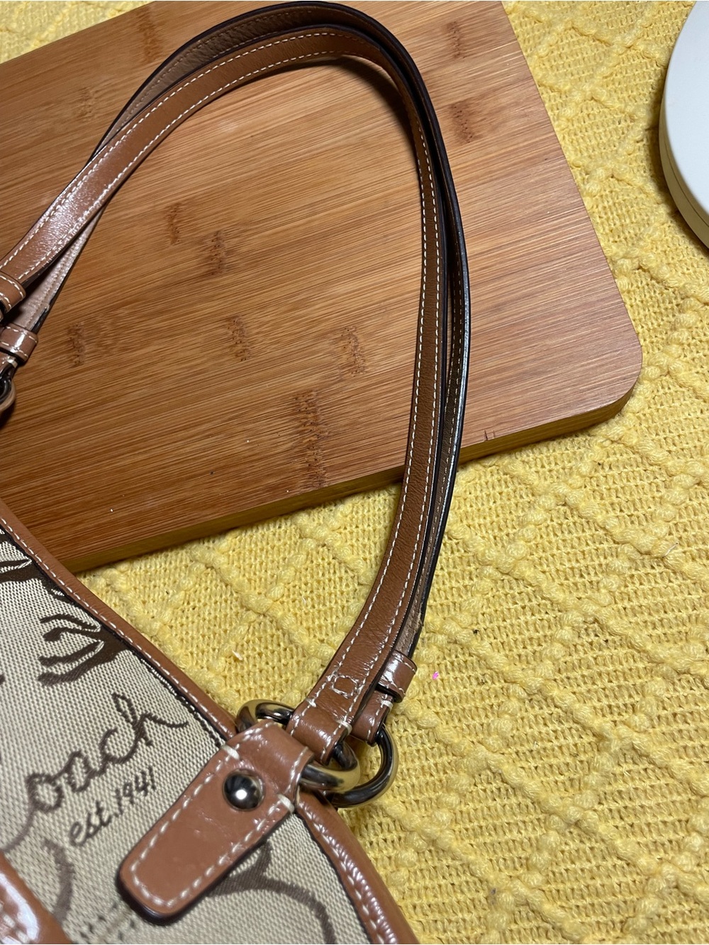 Coach Beige Signature Canvas Shoulder Bag with Brown Trim - Picture 6 of 16